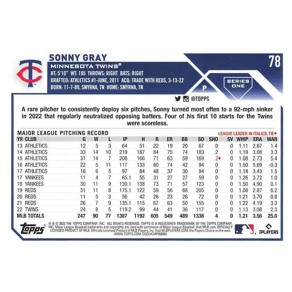 2023 Topps Gold Star Sonny Gray #78 Minnesota Twins
